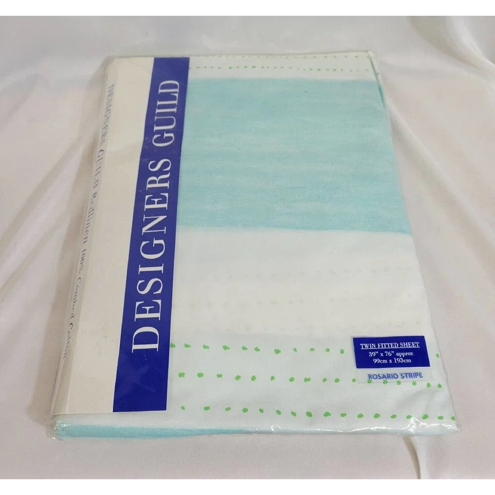 Designers Guild Rosario Cotton Twin Striped Fitted Sheet & Floral Flat Sheet NIP